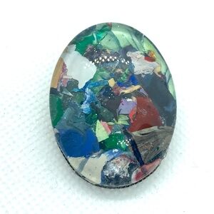 Oval Brooch pin hand painted glass dome handcrafted